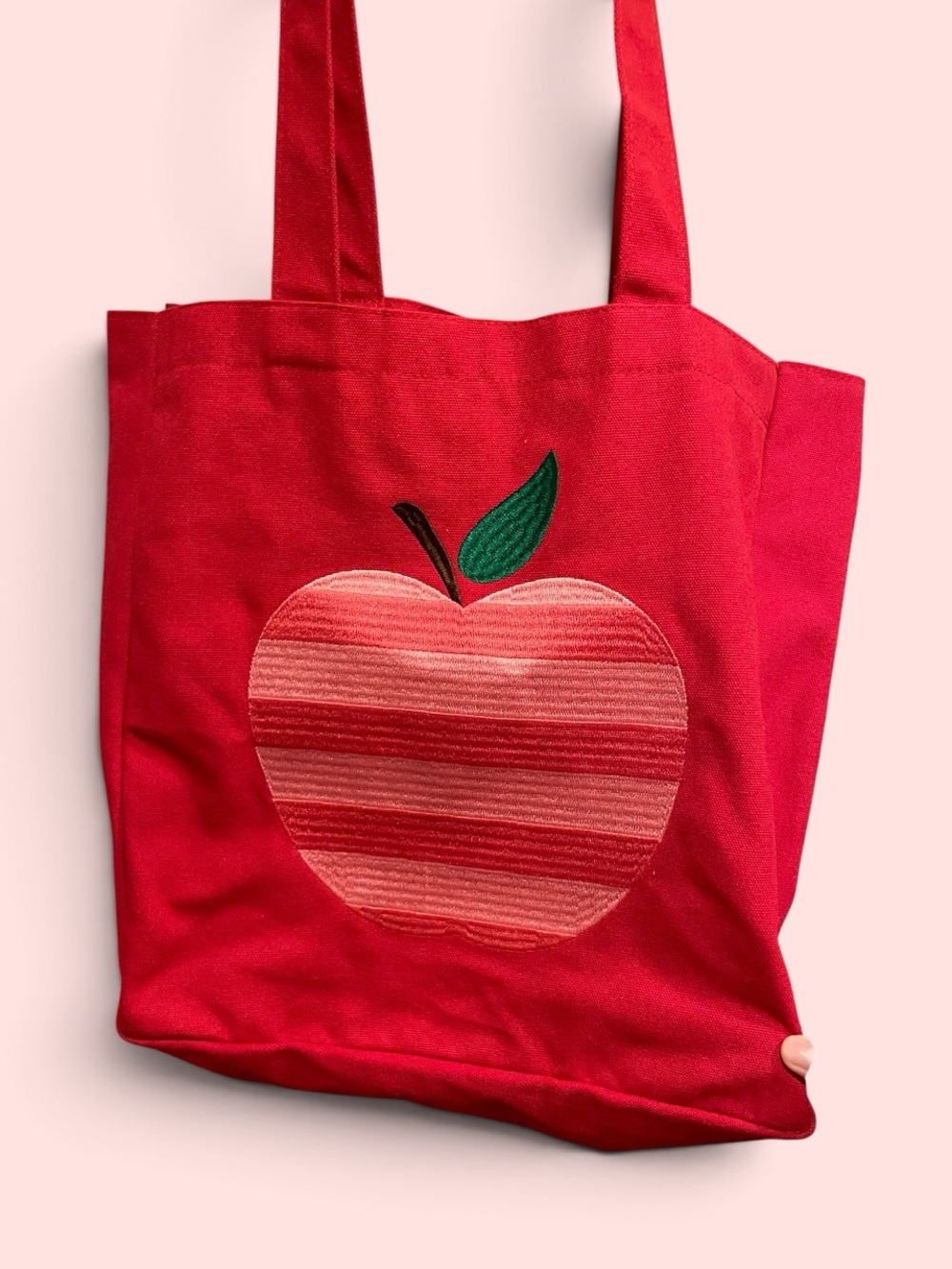 Cute cotton canvas red pink apple striped tote bag Lady Jayne teacher academia